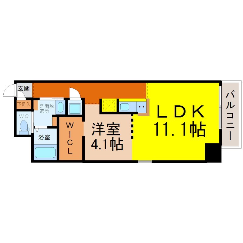 ＳＫ ＢＵＩＬＤＩＮＧ-901 間取図　ＬＤＫ11.1帖　洋室4.1帖　脱衣洗面所