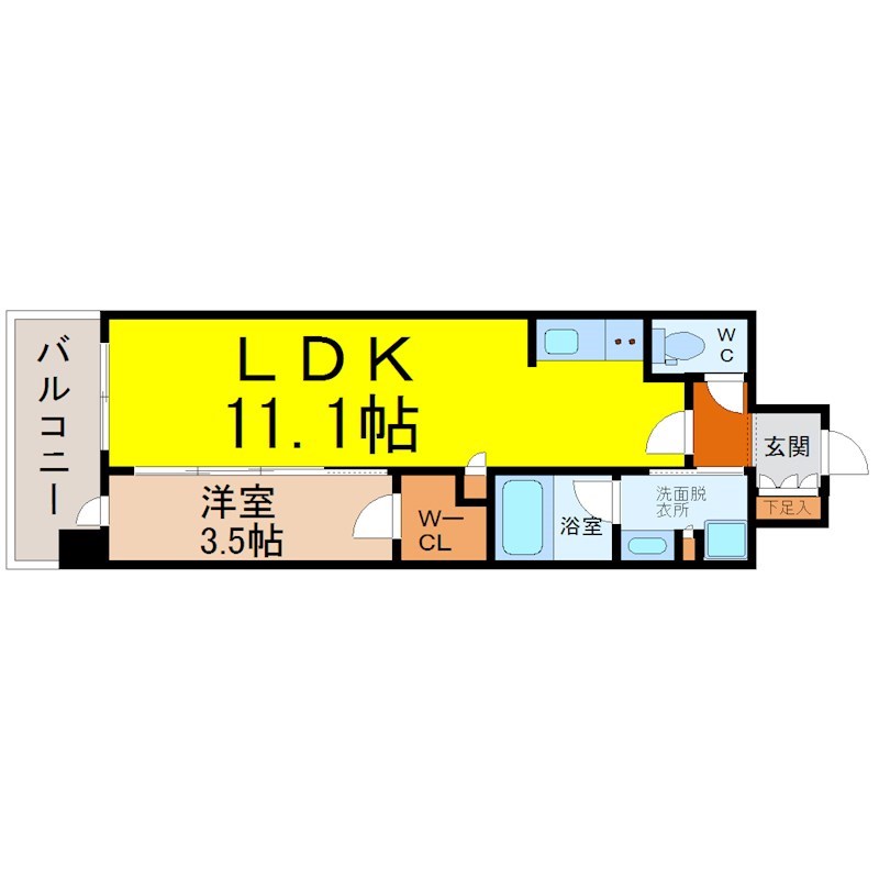 プレサンスジェネ上前津 間取図　ＬＤＫ11.1帖　洋室3.5帖