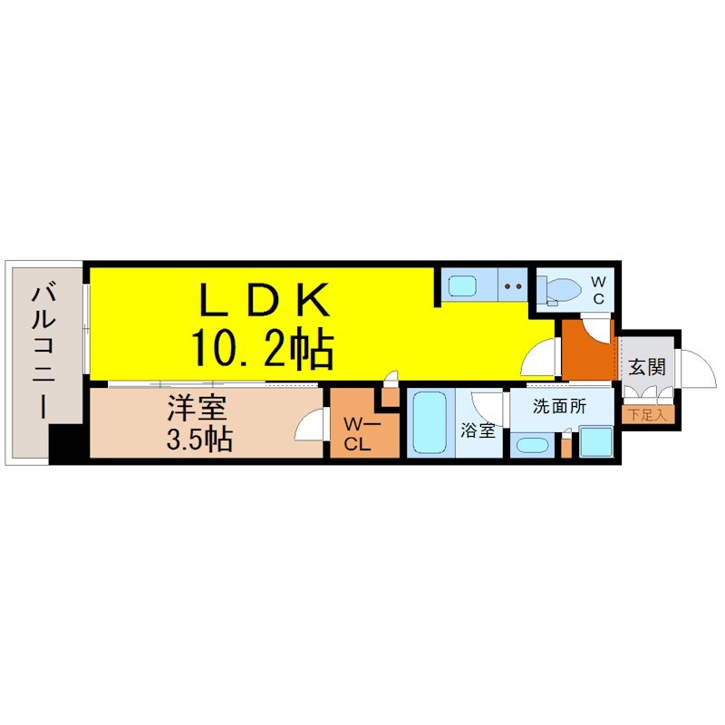 プレサンスジェネ上前津 間取図　ＬＤＫ10.2帖　洋室3.5帖