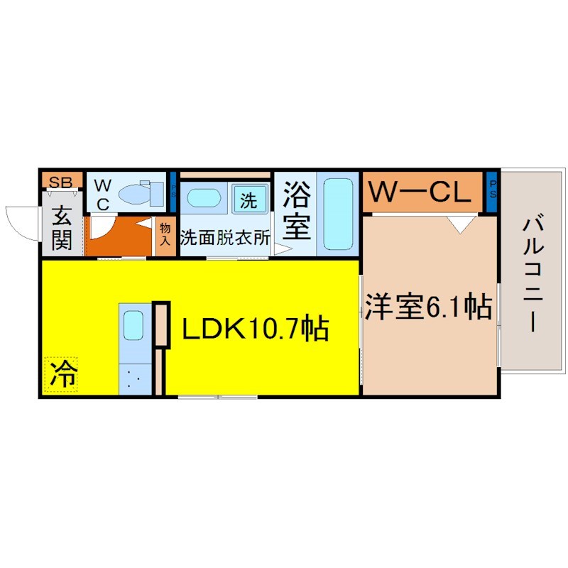 D-room名駅D棟  間取図　ＬＤＫ10.7帖　洋室6.1帖