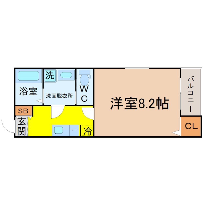 Calm中村公園(カームナカムラコウエン) 間取図　洋室8.2帖