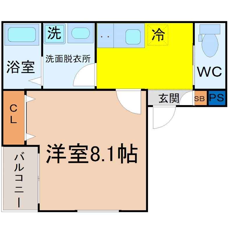 Calm中村公園(カームナカムラコウエン) 間取図　洋室8.1帖