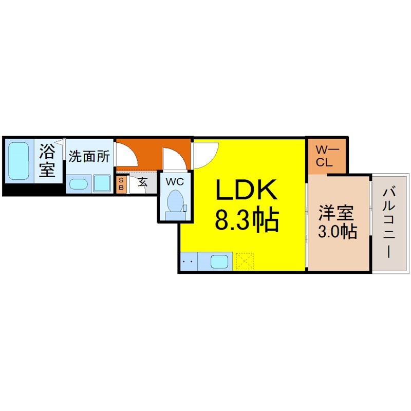 MOVE岩塚 間取図　ＬＤＫ8.3帖　洋室3.0帖　