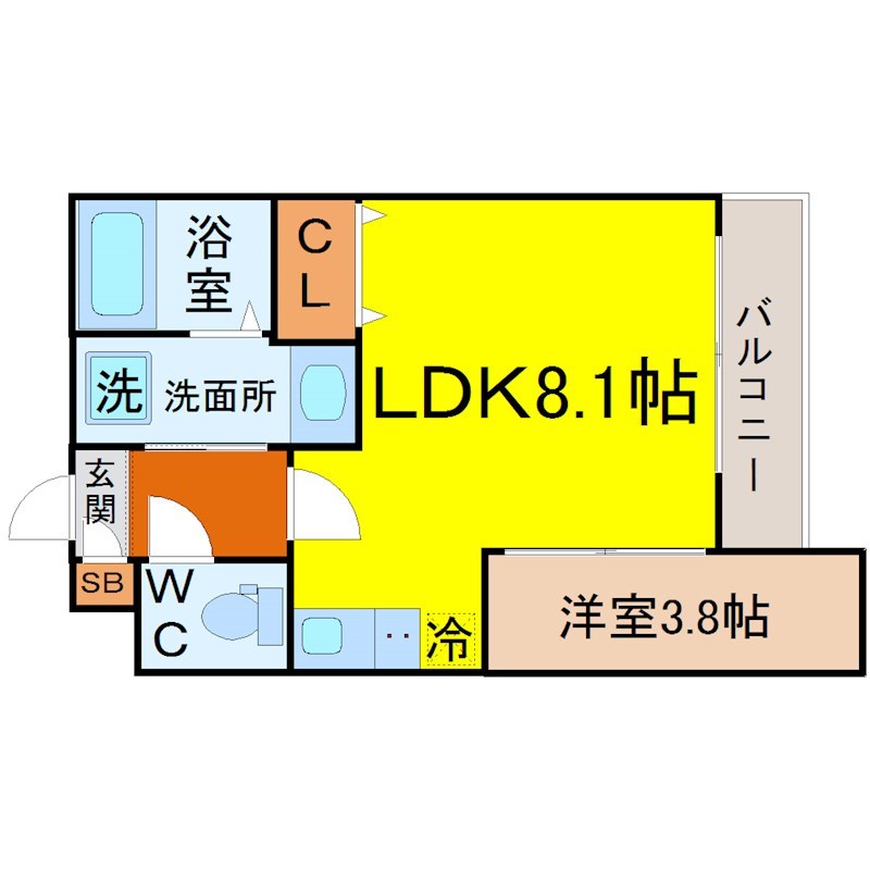 MOVE本陣PREMIO 間取図　ＬＤＫ8.1帖　洋室3.8帖　
