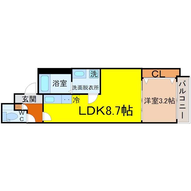 MOVE本陣PREMIO 間取図　ＬＤＫ8.7帖　洋室3.2帖　