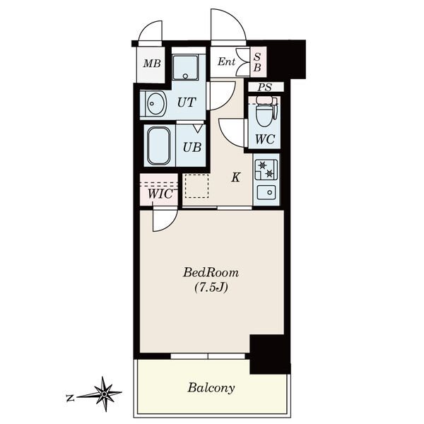 Ｓ－ＲＥＳＩＤＥＮＣＥ尾頭橋 間取図　洋室7.5帖　脱衣洗面所　バルコニー
