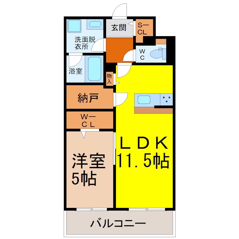 ハイドランジア東別院 間取図　ＬＤＫ11.5帖　カウンターキッチン　脱衣洗面所