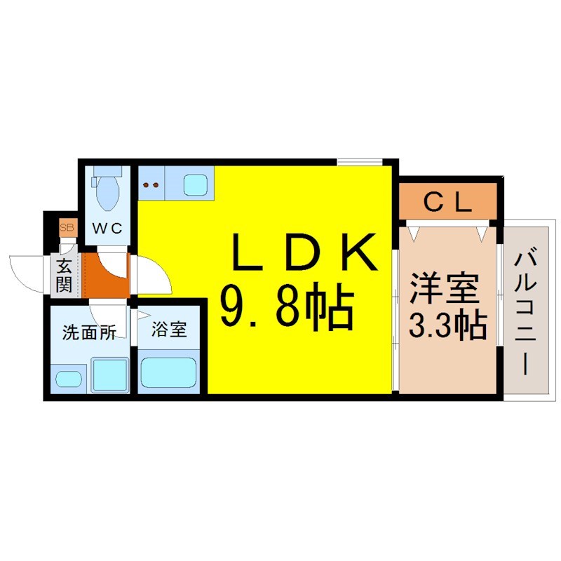 エステイトＮ名古屋星崎 間取り　ＬＤＫ9.8帖　洋室3.3帖