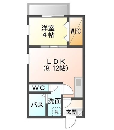 アークス八田 間取図　ＬＤＫ9.12帖　洋室4.0帖　脱衣洗面所　バルコニー