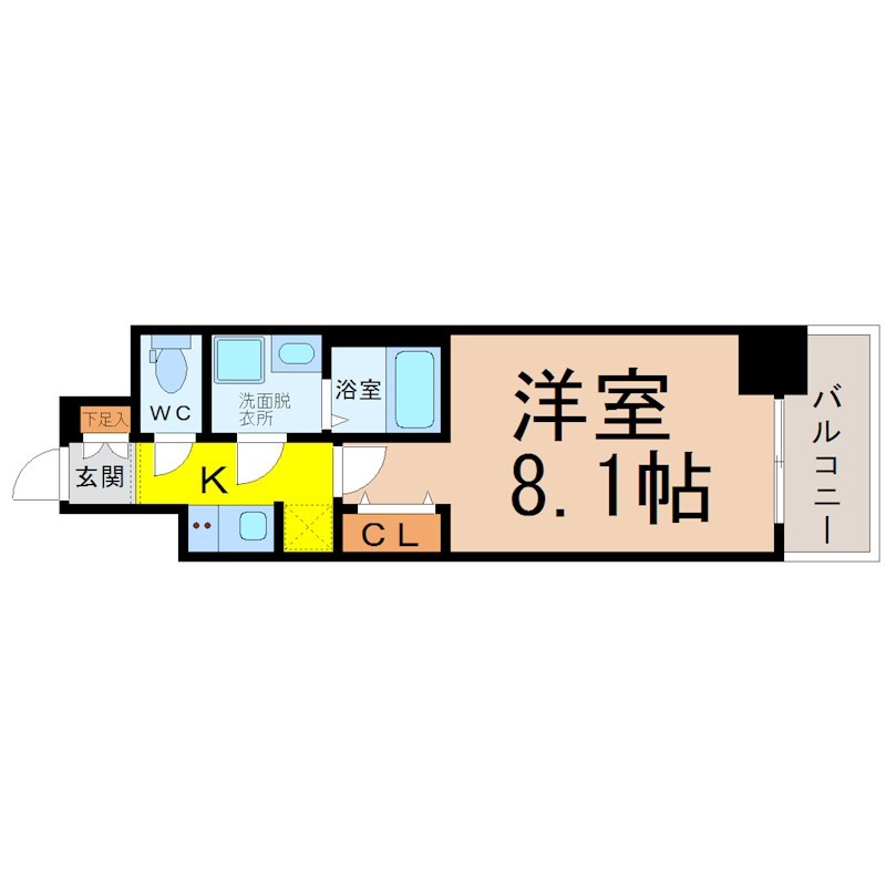 Ｓ－ＲＥＳＩＤＥＮＣＥ堀田ＮｏｒｔｈII 間取図　洋室8.1帖　脱衣洗面所　クローゼット付　バルコニー