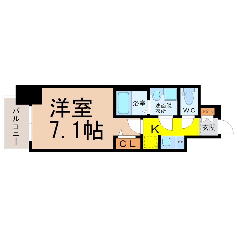 Ｓ－ＲＥＳＩＤＥＮＣＥ熱田一番 間取図　洋室7.1帖　脱衣洗面所　バルコニー
