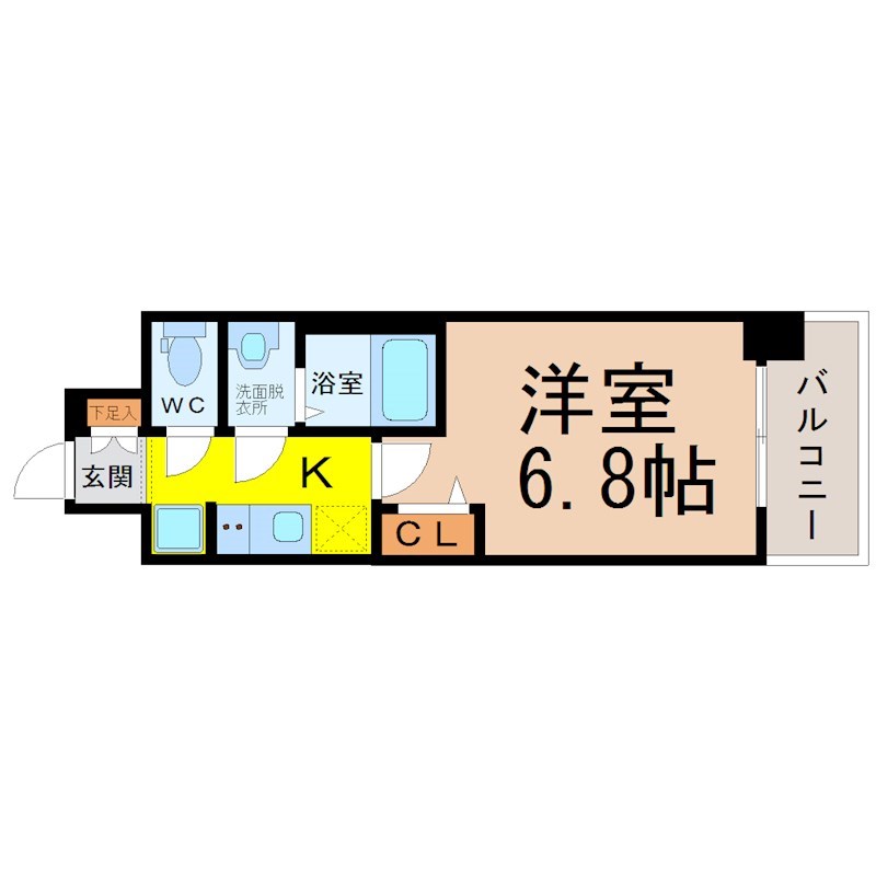 SOLメイクス浄心天神山 間取図　洋室6.8帖　脱衣洗面所