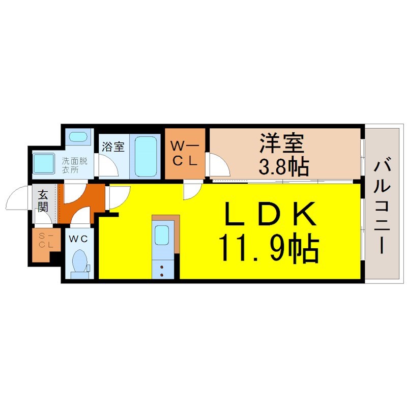グリュック平和 間取図　ＬＤＫ14.6帖　ウォークインクローゼット