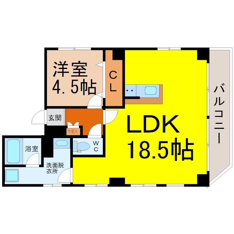 ＩＭ松原 間取図　ＬＤＫ18.5帖　洋室4.5帖　脱衣洗面所