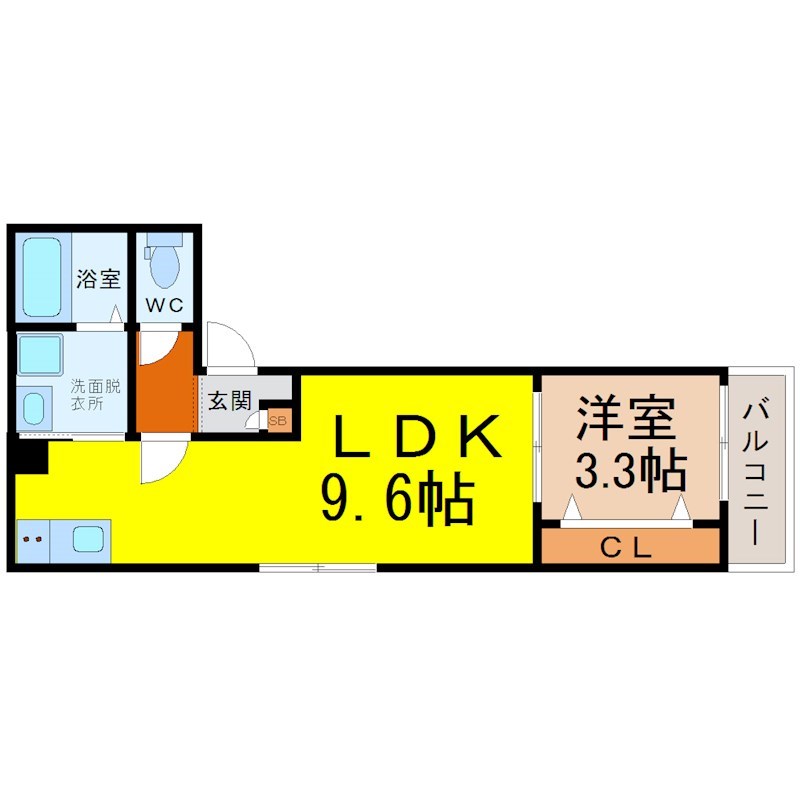 ＬＥＣＯＣＯＮ大同 間取図　ＬＤＫ9.6帖　洋室3.3帖　脱衣洗面所