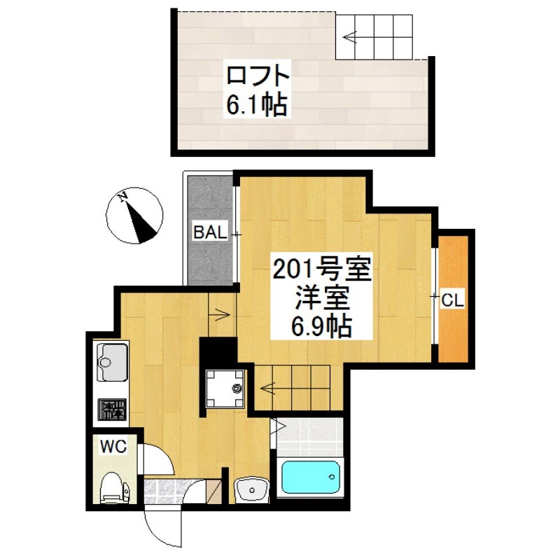 ＲＩＺＥＳＴルクシア 間取図　洋室6.9帖　ロフト6.1帖