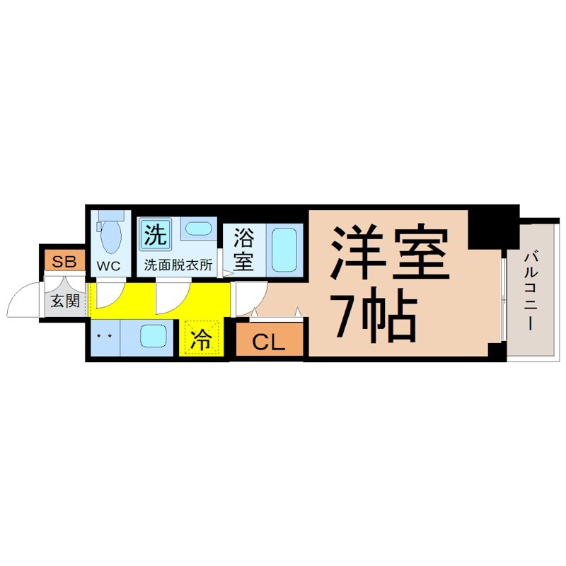 S-RESIDENCE名駅NorthⅡ 間取図　洋室7帖　脱衣洗面所　バルコニー