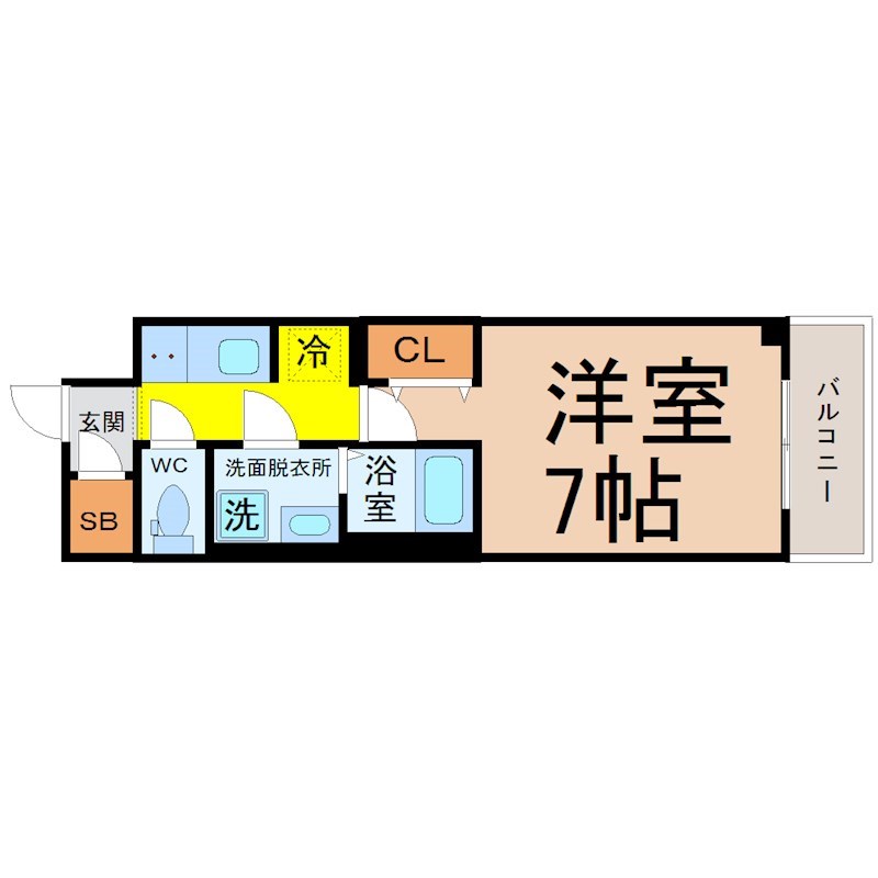 S-RESIDENCE名駅NorthⅡ 間取図　洋室7帖　脱衣洗面所　バルコニー