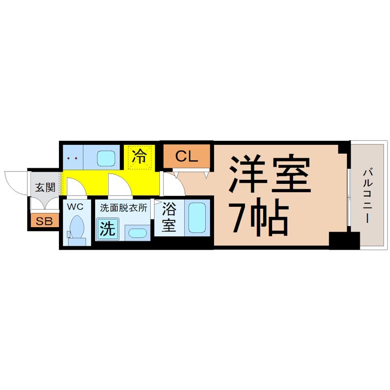S-RESIDENCE名駅NorthⅡ 間取図　洋室7帖　脱衣洗面所　バルコニー