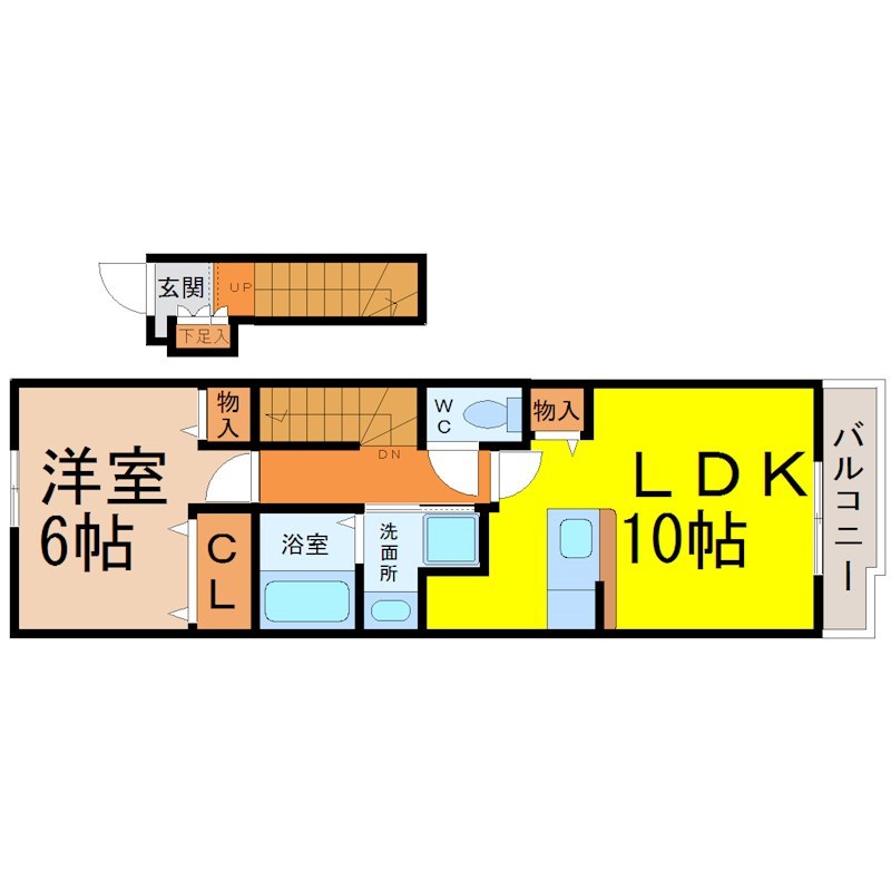 サンローレル 間取図　ＬＤＫ10帖　洋室6帖　脱衣洗面所　バルコニー