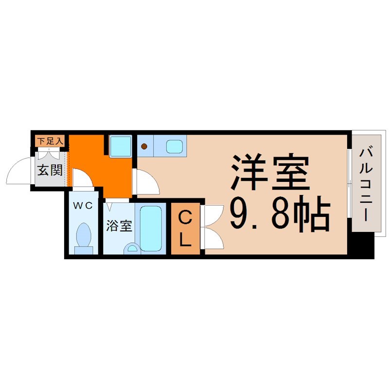 エステイタスＡＳ-17 間取図　洋室9.8帖　バストイレ別