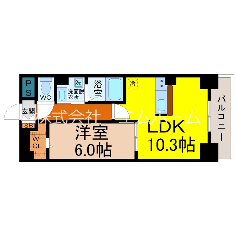 ビアンコネロ 間取図　ＬＤＫ10.3帖　洋室6帖　南側洋室6帖　南面バルコニー