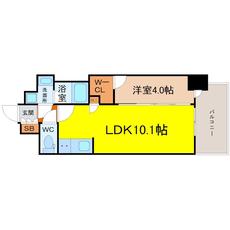 プレサンス ロジェ 車道駅前SOUTH 間取図　ＬＤＫ10.1帖　洋室4.0帖　カウンターキッチン