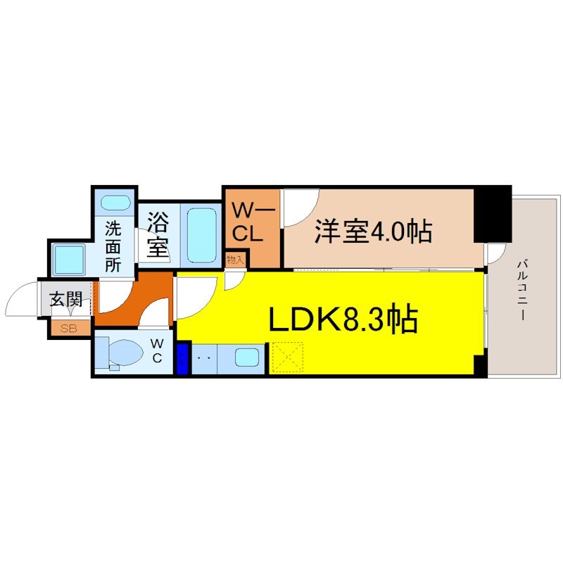 プレサンス ロジェ 車道駅前SOUTH 間取図　ＬＤＫ8.3帖　洋室4帖　カウンターキッチン