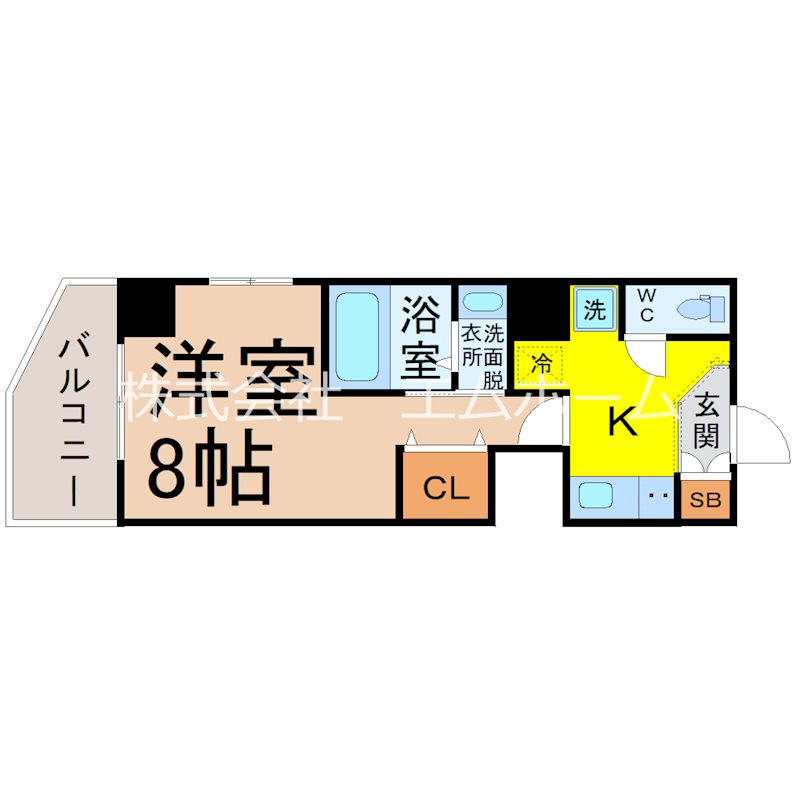 セントフィオーレ岩塚 間取り　洋室8帖　エアコン　バルコニー