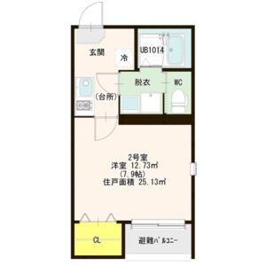 Le・Ange弐番館（ルアンジュニバンカン） 間取図　洋室7.9帖　脱衣洗面所　バルコニー