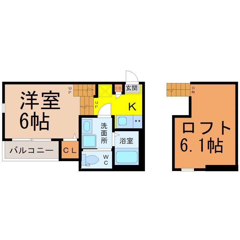 泰心ハイランドパーク 間取図　洋室6帖　ロフト6.1帖　脱衣洗面所　バルコニー