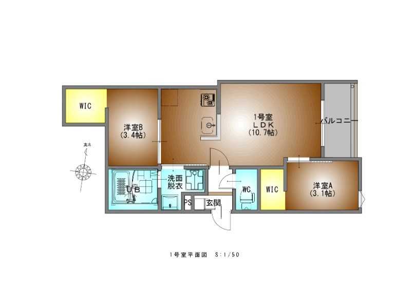 ＲＥＧＡＬＥＳＴ妙音通II 間取図　ＬＤＫ10.7帖　脱衣洗面所　バルコニー