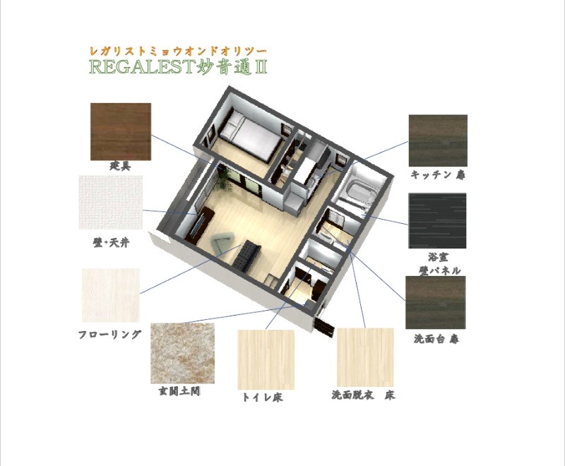 ＲＥＧＡＬＥＳＴ妙音通II 床色・建具等のイメージパース