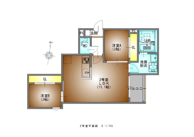 ＲＥＧＡＬＥＳＴ妙音通II 間取図　ＬＤＫ11.1帖　脱衣洗面所　バルコニー