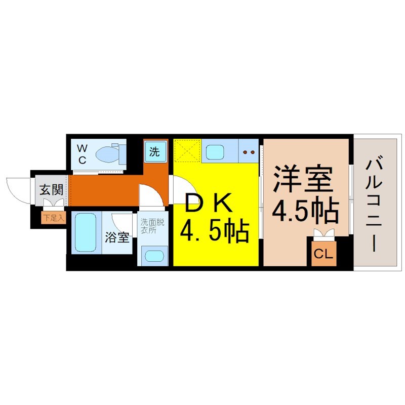 桜ヒルズ黄金 間取図　ＤＫ4.5帖　洋室4.5帖