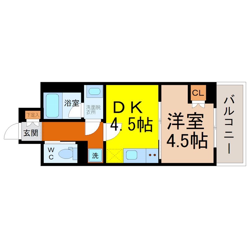 桜ヒルズ黄金 間取図　ＤＫ4.5帖　洋室4.5帖