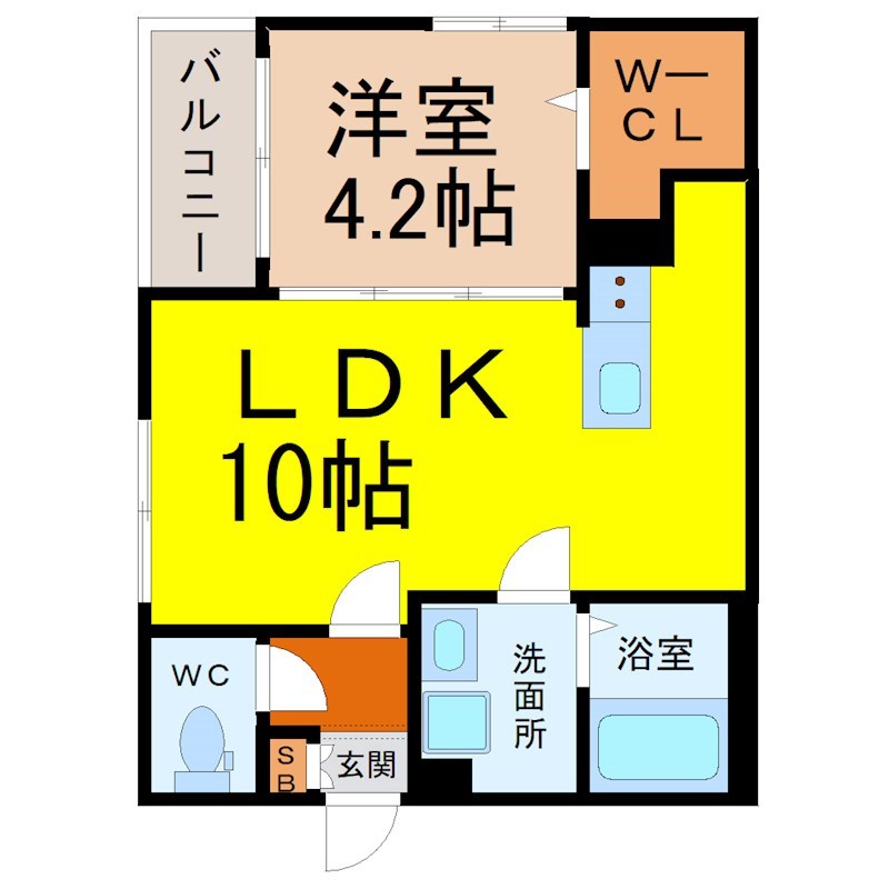 ハーモニーテラス柳田町II 間取図　ＬＤＫ10帖　洋室4.2帖