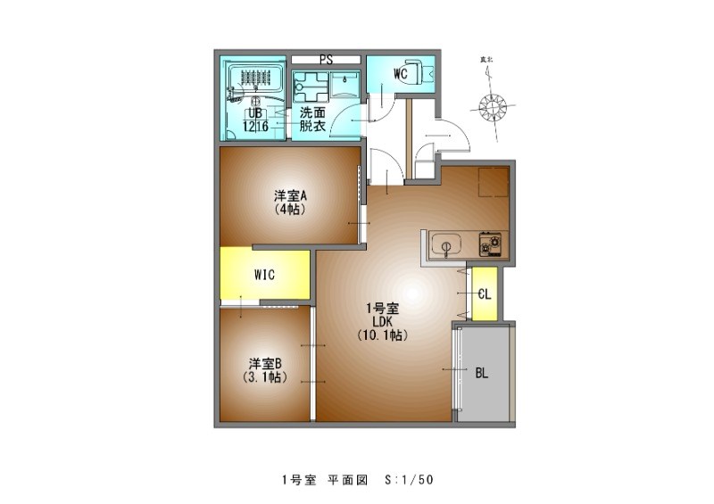 ＲＥＧＡＬＥＳＴ志賀本通 間取図　ＬＤＫ10.1帖　脱衣洗面所　バルコニー