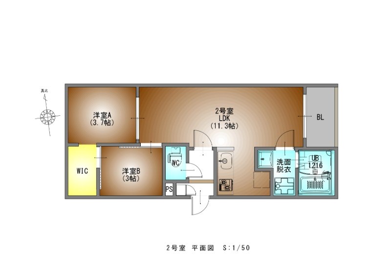 ＲＥＧＡＬＥＳＴ志賀本通 間取図　ＬＤＫ11.3帖　脱衣洗面所　バルコニー