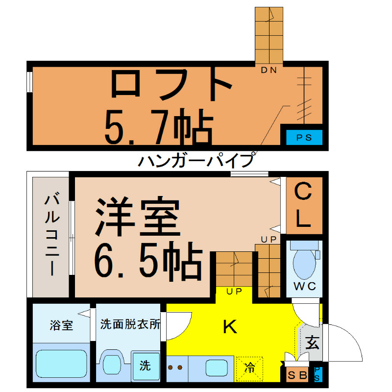 アルバーノ中村ｌｕｘｅ 間取図　洋室6.5帖　ロフト5.7帖