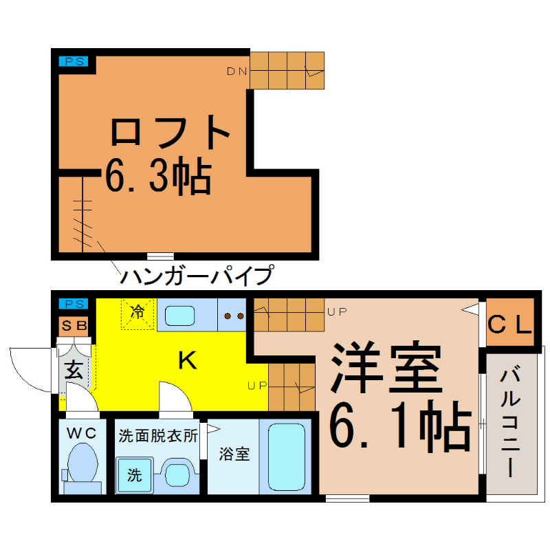 アルバーノ中村ｌｕｘｅ 間取図　洋室6.1帖　ロフト6.3帖