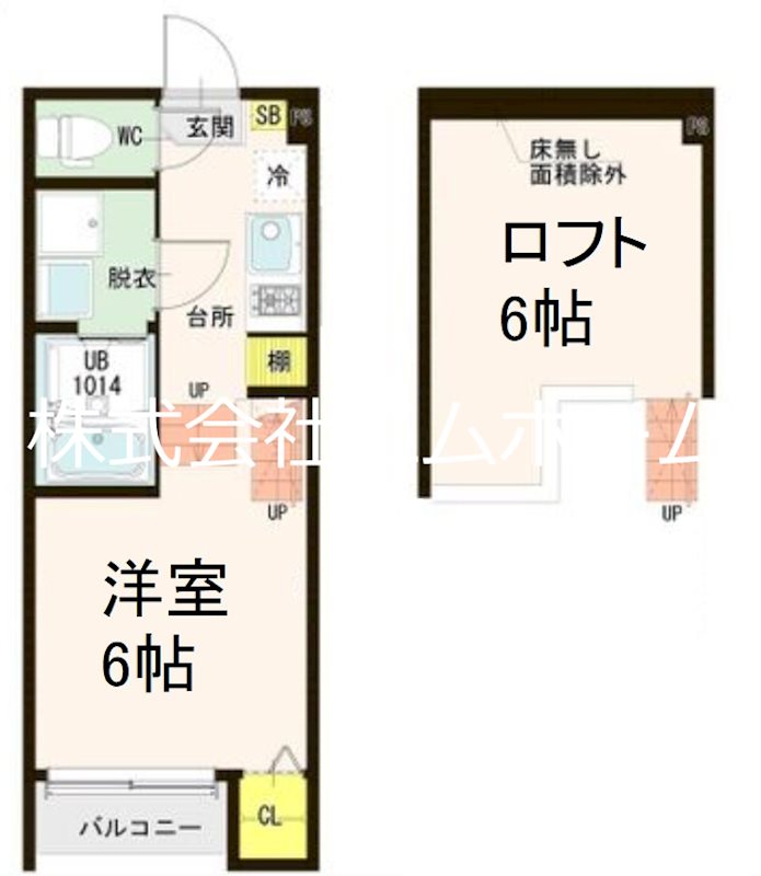 ハピネス枇杷島 間取図　洋室6帖　ロフト6帖　脱衣洗面所　バルコニー