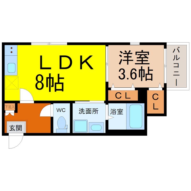 ハーモニーテラス大高町字天神　 間取図　ＬＤＫ8帖　洋室3.6帖