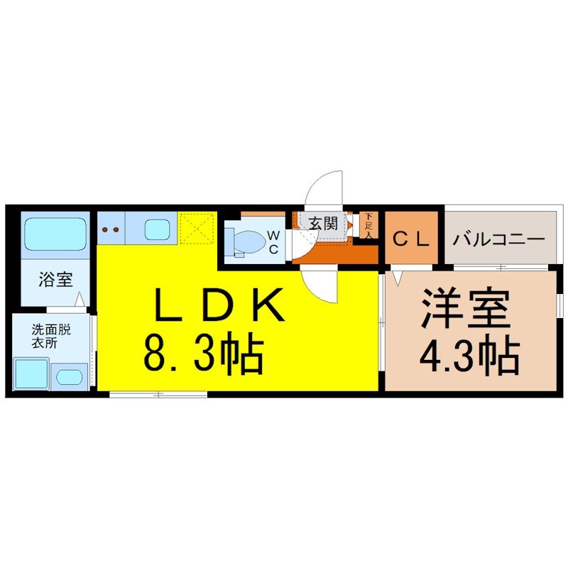 ハーモニーテラス大高町字天神　 間取図　ＬＤＫ8.3帖　洋室4.3帖