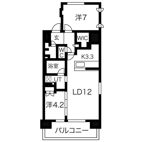ミュプレ上前津 間取図　ＬＤＫ15.3帖　洋室7帖　洋室4.2帖