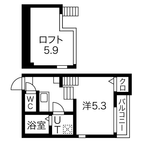 Ｌｕｍｏ庄内通 間取図　洋室5.3帖　ロフト5.9帖