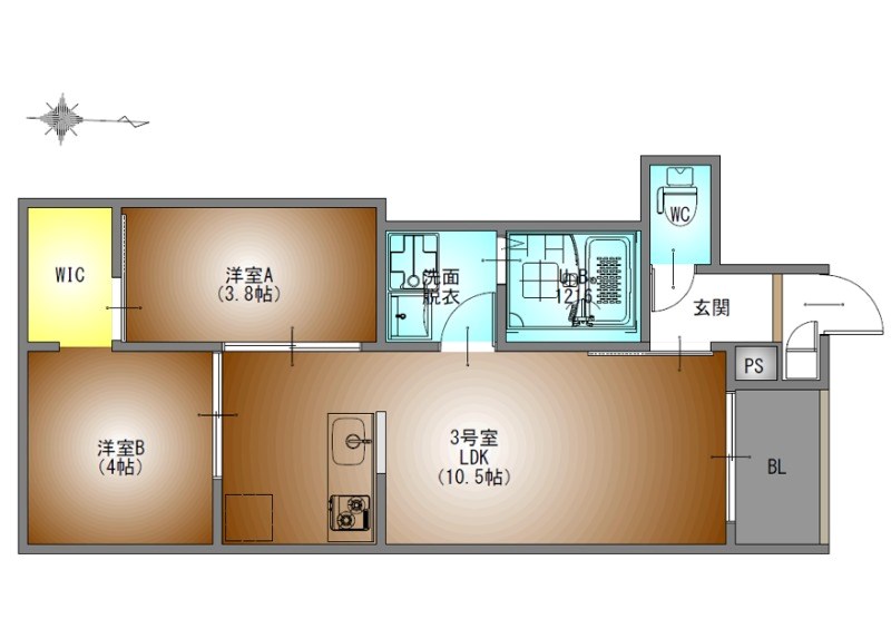 ＲＥＧＡＬＥＳＴ桜山 間取図　ＬＤＫ10.5帖　脱衣洗面所　バルコニー