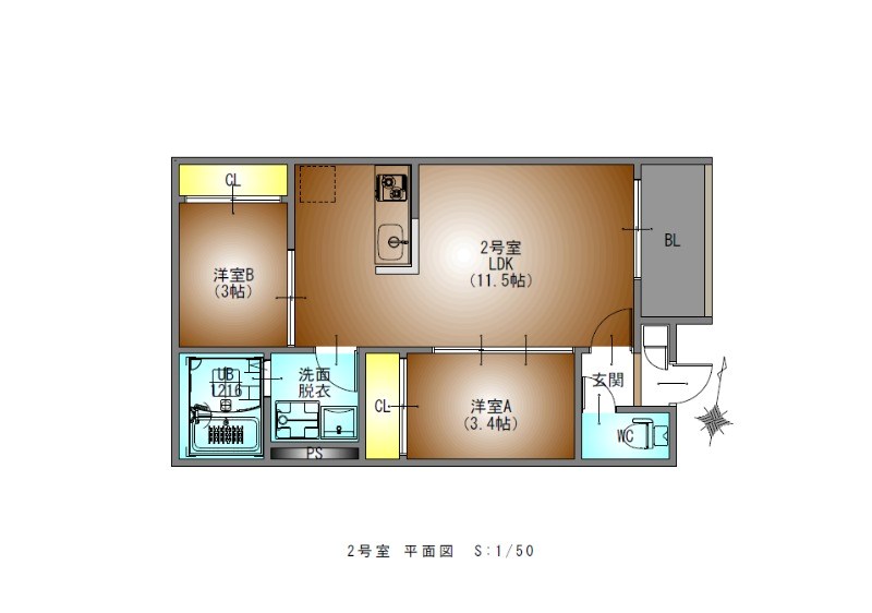 ＲＥＧＡＬＥＳＴサンメゾン新瑞橋 間取図　ＬＤＫ11.5帖　脱衣洗面所　バルコニー