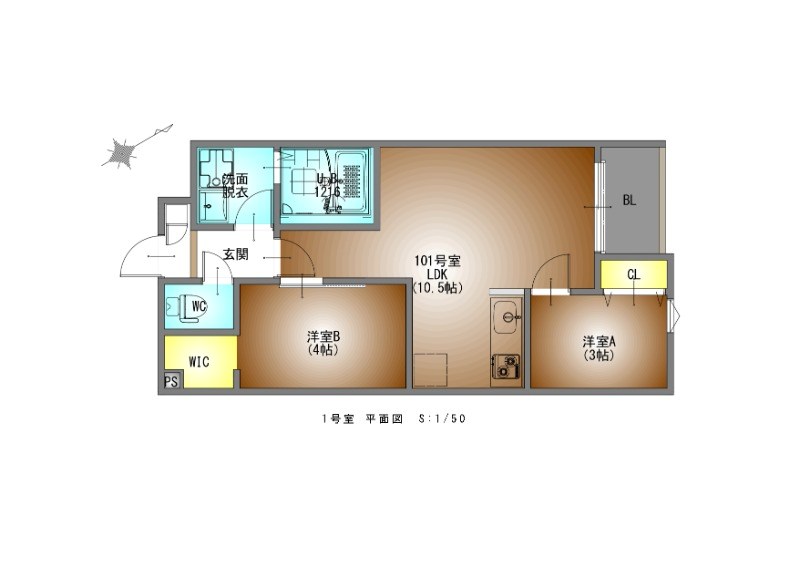 ＲＥＧＡＬＥＳＴ熱田神宮伝馬町 間取図　ＬＤＫ10.5帖　脱衣洗面所　バルコニー