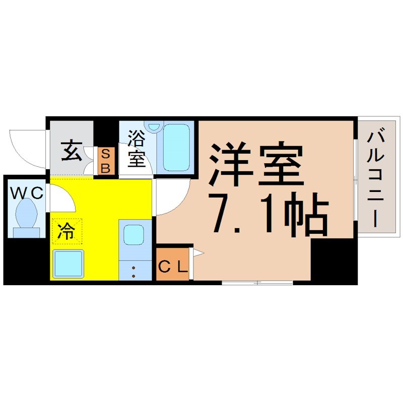 ＲＩＤＧＥ堀田 間取図　洋室7.1帖　バストイレ別